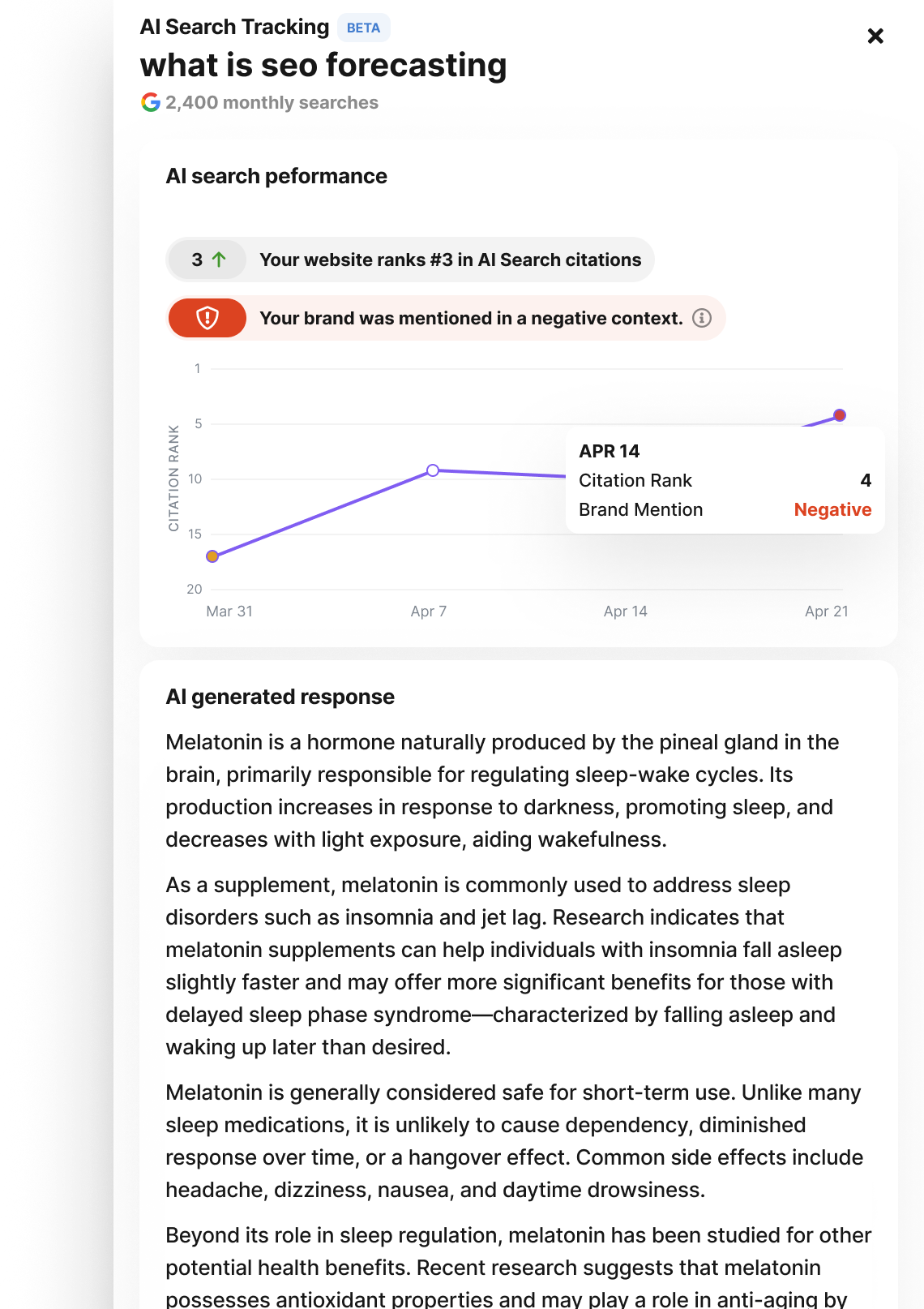 specific negative mention in seomonitor ai search tracking solution